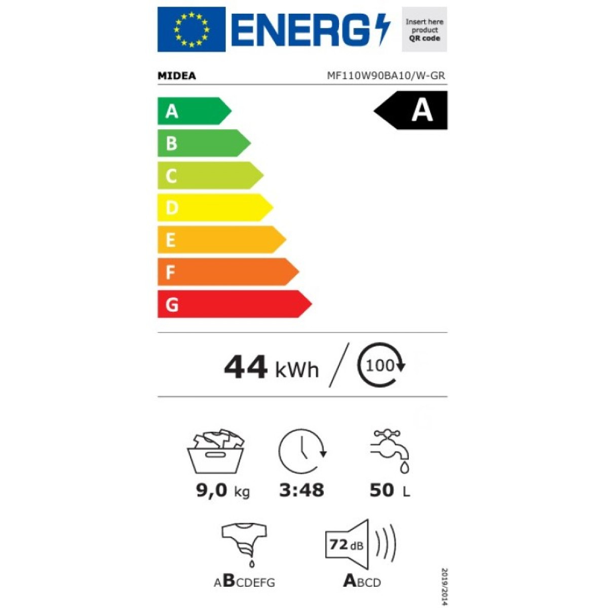 Midea MF110W90BA/W-GR Πλυντήριο Ρούχων 9kg A Midea MF110W90BA/W-GR Πλυντήριο Ρούχων 9kg A