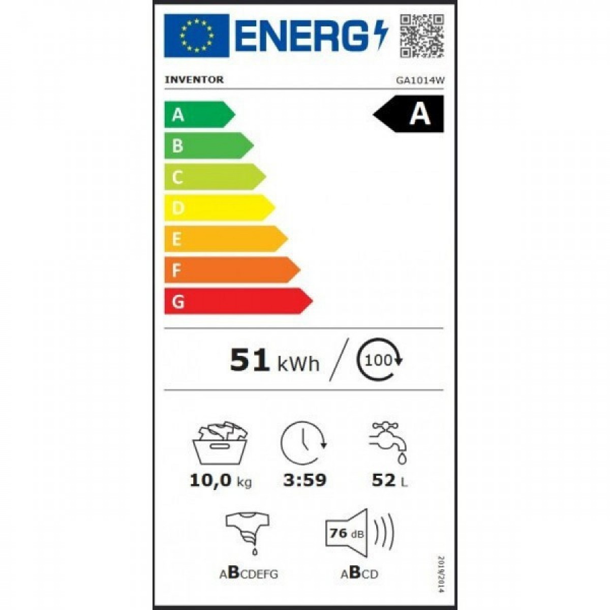 INVENTOR GA1014W Πλυντήρια ρούχων 10kg με Τεχνολογία Ατμού 1400 Στροφών A INVENTOR GA1014W Πλυντήρια ρούχων 10kg με Τεχνολογία Ατμού 1400 Στροφών A